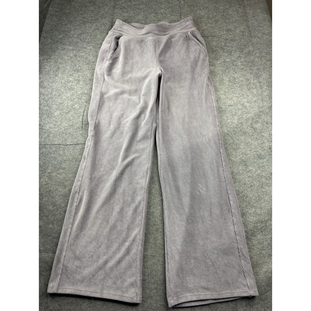 Calvin Klein Women's S Rib Purple Velour Wide Leg Sweatpants Pants Cozy Y2K